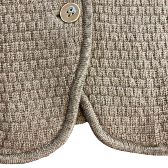 Talbots Pure Merino Cardigan Med Brown /Taupe Textured V-Neck Collar, EUC, Large - Picture 8 of 15